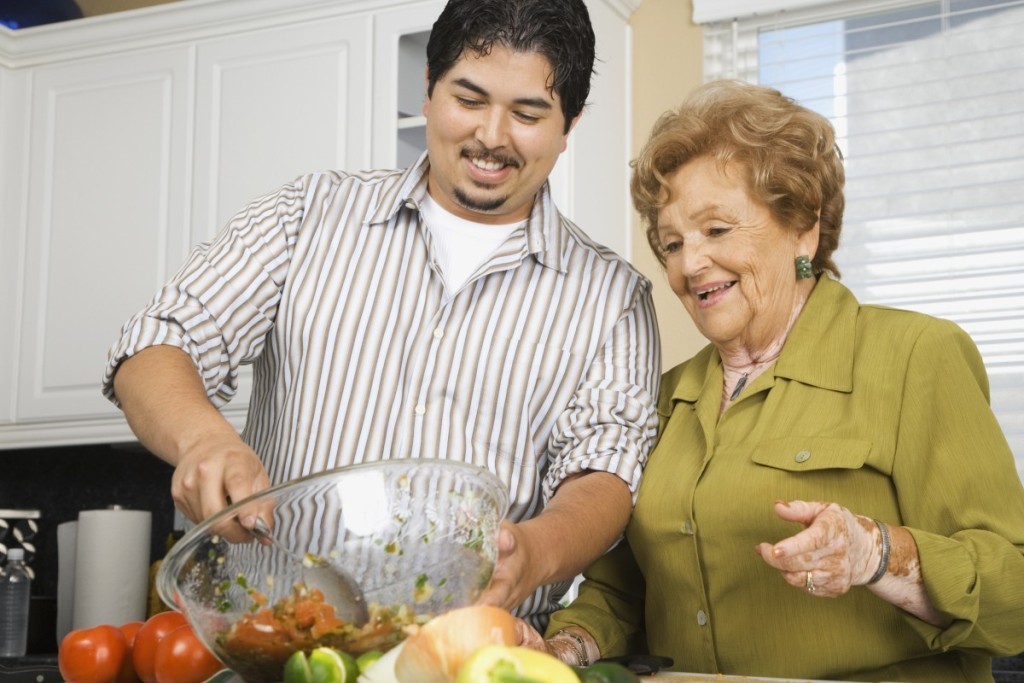 Preparing a meal together at home